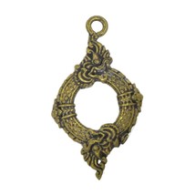 Dual Heads Phaya Naga Thai Amulet Magic Talisman Lucky Holy Vintage Gold... - $17.01