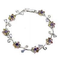 Natural Pear Tanzanite Amethyst Tourmaline Sterling Silver Bracelet 7.5inch - £130.57 GBP