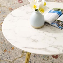 Lippa 28&quot; Round Artificial Marble Coffee Table with Tripod Base Gold Whi... - £263.07 GBP