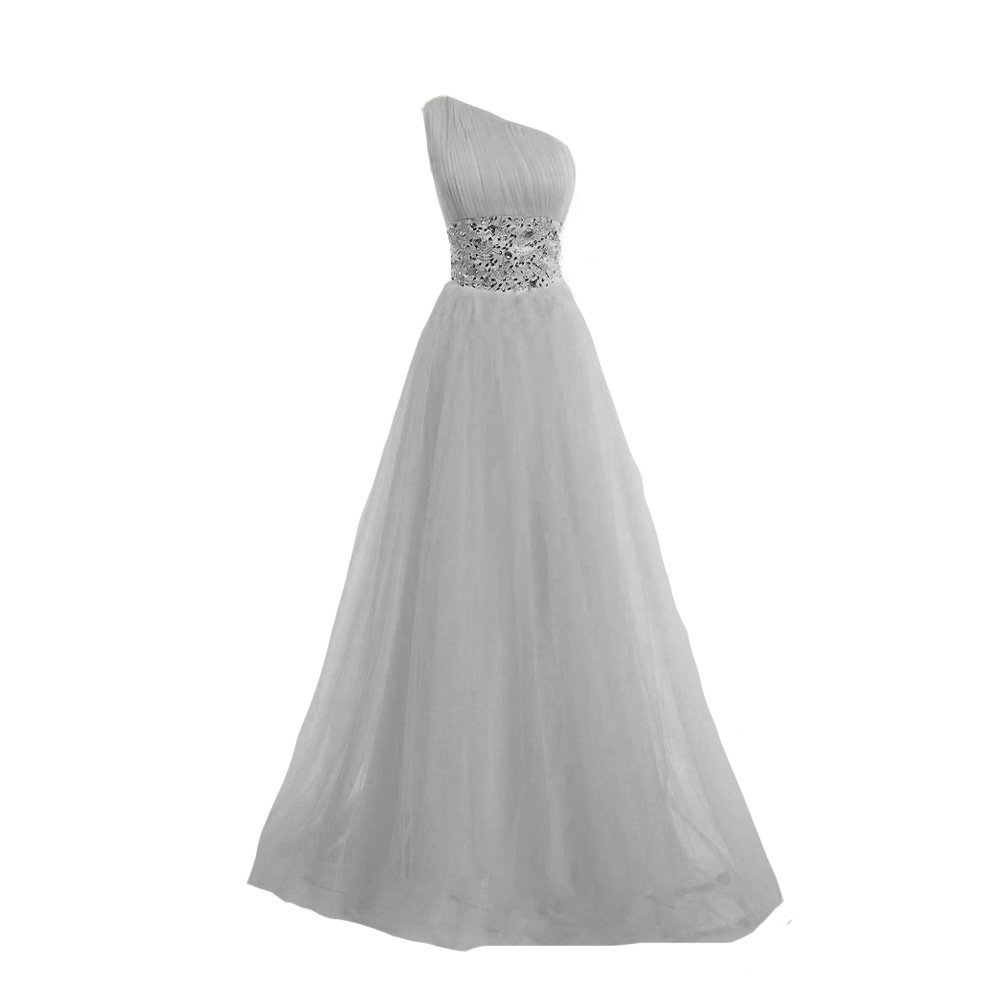 Kivary Women's Tulle One Shoulder A Line Bling Bling Beaded Sequins Crystals Lon