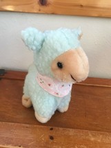 Gently Used Very Cute Blue Fluffy Plush Easter Lamb Sheep w Pink Neck Scarf  - £7.47 GBP