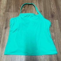 Lands End Womens Solid Green Halter Tankini Swim Top Size 12 Large Molded Cups - £22.07 GBP