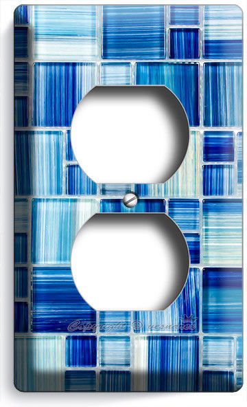 BLUE MOSAIC GLASS TILES LOOK OUTLET WALL PLATE COVER KITCHEN BATHROOM HOME DECOR