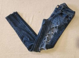 American Eagle 360 Super Stretch X4 Jegging Size 2 Dark Wash Distressed ... - $12.19