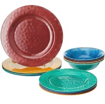 Vintage Dinnerware Set For 4 Melamine Dishes Plates Bowls Multicolor 12 Piece - £47.45 GBP