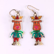 ✅ Vintage Christmas Earrings Pierced Rudolf Reindeer Red Nose Enamel Gold Plate - £3.87 GBP
