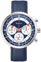 Bulova Chronograph C Men Blue Leather Strap Watch 96A283 - £432.89 GBP