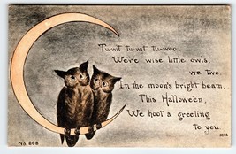 Halloween Postcard Owls On Crescent Moon Series 868 FA Owen Antique Fantasy 1911 - £61.32 GBP