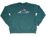 Y2K Green Christmas Sweater Medium Cardinal Blue Bird Holly Sweatshirt J... - $14.99