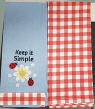 2Different Embroidered Kitchen Towels(16x26&quot;)FLOWERS &amp;LADYBUGS,KEEP IT S... - $11.87