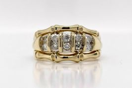 14Kt Yellow Gold Over 0.72Ct Bamboo Style Diamond Band Statement Ring - £89.83 GBP