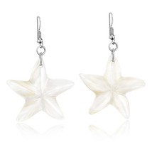 Unique Ocean Starfish Carved White Seashell Dangle Earrings - £11.16 GBP