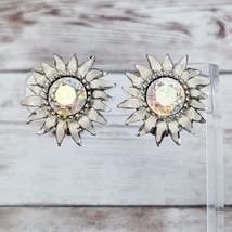 Vintage Weiss Clip On Earrings Cream with Aurora Borealis Center - £15.22 GBP