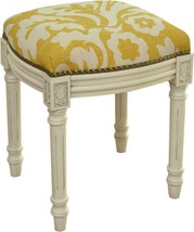 Vanity Stool Jacobean Floral Flowers Backless Antique White Wash Mustard Yellow - £195.38 GBP
