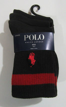 Polo Ralph Lauren Boys Crew Socks Black &amp; Red Size 4-7, Shoe Size 10-13,... - $14.99