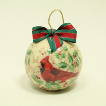 Patricia Reach Lacquer Christmas Ornament Ball Red Cardinal Bird Ribbon 3&quot; - $8.68