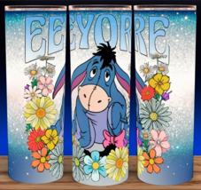 Eeyore with Daisies and Flowers Gradient Blue Cup Mug Tumbler 20 oz - £15.62 GBP