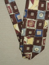 Canali Italy Neck Tie/Necktie Silk brown yellow blue print 58&quot;x3.75&quot; - £14.38 GBP