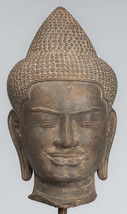 Antico Khmer Stile Nero Beige Shiva Testa Statua - Il Distruttore - 50cm/50.8cm - $2,558.77