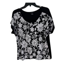Liz McCoy Women’s Black Floral Blouse Short Sleeve Top Casual Chic Shirt - $16.34