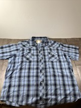 Wrangler Shirt Mens 3XL Blue Short Sleeve Button Up Plaid Pearl Snap - $13.88