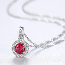 Round Pendant S925 Silver Necklace Women Water Wave Chain Sapphire Elegant - £11.78 GBP