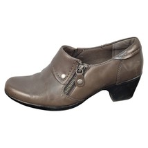 Clarks Bendables Heel Clog Shoes Womens Sz 9M Brown Leather Upper Side Zipper - £22.11 GBP