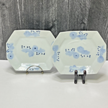 Pair of Japanese Ceramic Porcelain Blue White Dot Plates  - $49.50