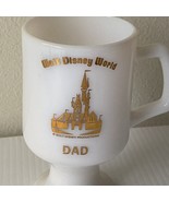 WALT DISNEY WORLD MUG  DAD WHITE MILK GLASS PEDESTAL GOLD CASTLE DESIGN ... - $6.99