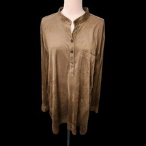 Women&#39;s Monterey Bay Brown Suede 2X Plus Tunic Top Pullover Buttons - $20.89