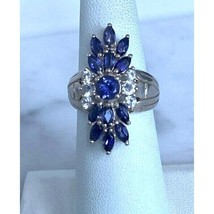 925 STERLING SILVER IOLITE AND COLORLESS TOPAZ BALLERINA RING SIZE 6 SKY - $48.91