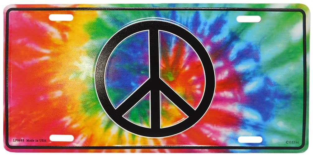 Tie Dye Peace Sign Symbol Rainbow Aluminum 6&quot;x12&quot; License Plate - Made i... - $4.88