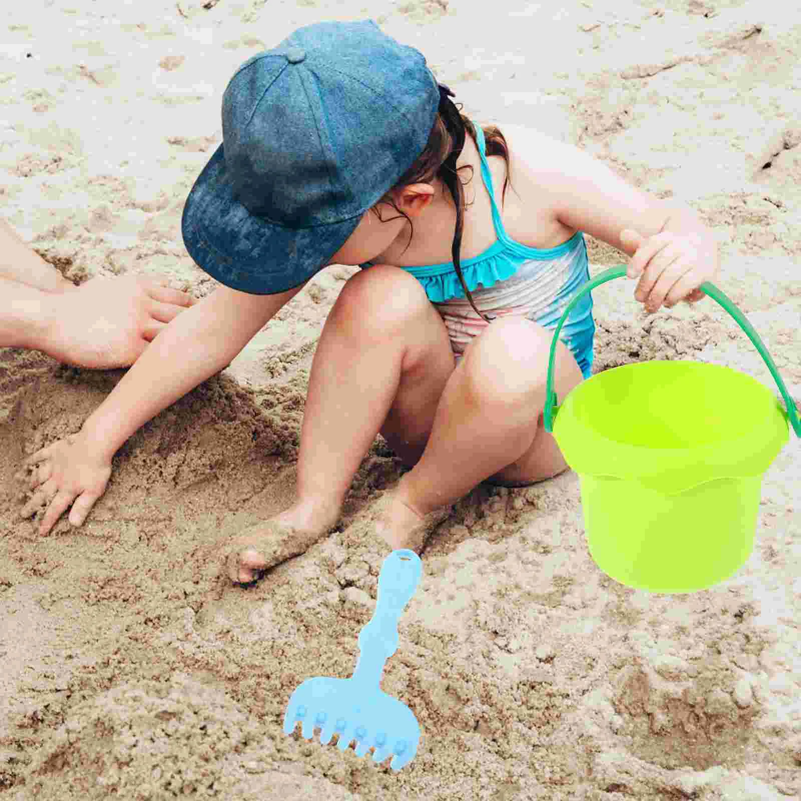 1 set sand bucket toy kids beach spade sand toy kids beach sand rake toy thumb200