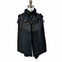1880s Antique Black Wool Mourning Cape w/ Cut Glass Beading &amp; Lace Steam... - $2,125.01 MXN