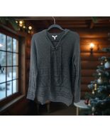 NWT Sonoma Super Soft Hooded Knit Sweater TieFront Size Medium dark heat... - €27,15 EUR