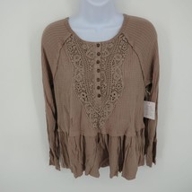 Taylor &amp; Sage Brown Waffle Knit Peplum Top Lace Trim Small NWT $44 - $16.83