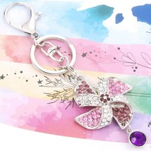 Fashion crystal keychain pink cross key ring bag pendant charm jewelry - $12.99