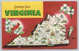 Greetings from Virginia Map Highlights Attractions 1978 Vintage Postcard - £11.31 GBP