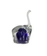 Large Clear &amp; Cobalt Blue Blown Art Glass Elephant Trunk Up Large Figuri... - £19.42 GBP