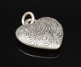 925 Sterling Silver - Vintage Engraved Multi Flower Love Heart Pendant -... - $33.19