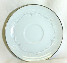 Noritake Whitebrook Saucer White Flowers Gray Scroll Platinum Japan - $12.86