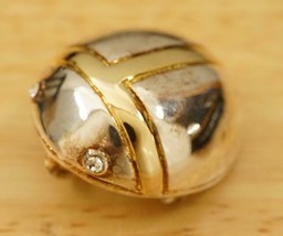 Vintage Costume Jewelry Silver Gold Tone Rhinestone MJ Ladybug Brooch Pendant - $17.53