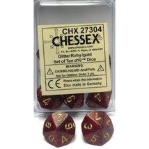 DND Dice Set-Chessex D&amp;D Dice-16mm Glitter Ruby and Gold Plastic Polyhed... - £21.32 GBP