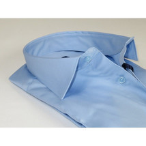 Men 100% Sateen Cotton Shirt Manschett Quesste Turkey Slim Fit 4010-11 SKy Blue image 5