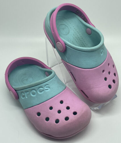 Primary image for Crocs Girl’s Size C 9 Electro ll Slip On Clogs Pink Ice Blue Shoes See Photos