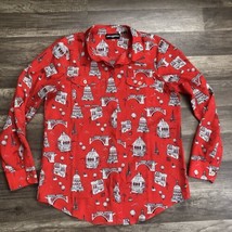 Karl Lagerfeld Paris Womens M Red Long Sleeve AOP Blouse Shirt France La... - $24.00