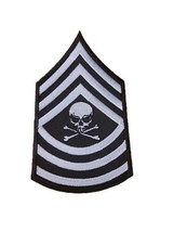 Skull in sergeant (B/W) Embroidered Patch 4.5&quot;x2.5&quot; - $4.75