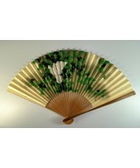 Vintage Japanese Folding Fan w/ Hand Painted DOVE w/ Foliage Artist Sign... - £11.81 GBP