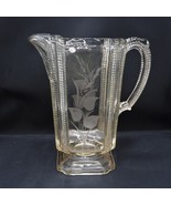EAPG Antique Elegant Glass Pitcher Square Etched Footed - £62.56 GBP