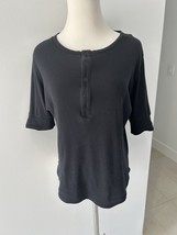 Vince 1/2 Sleeve Henley Shirt Top Womens L Black Pima Cotton - $5.35